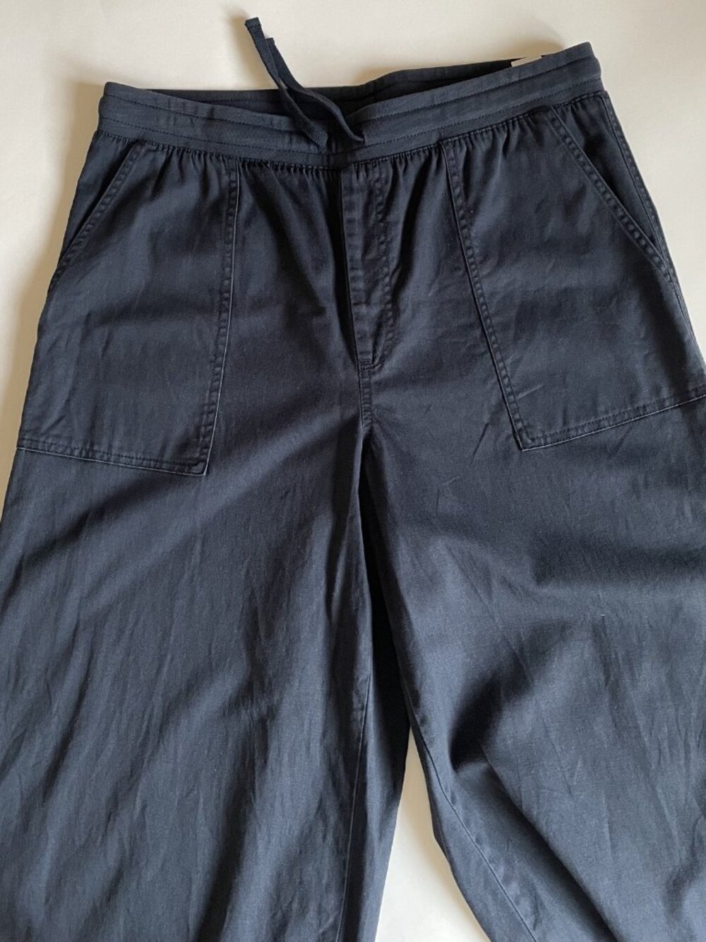 Splendid navy blue wide leg stretch cotton blend pant, L with drawstring waist